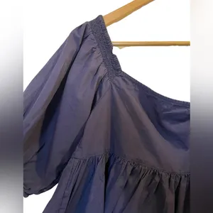 FREE PEOPLE Navy Blue Cotton Off Shoulder Ruffle Crop Top Peasant Blouse - Sz XS thumbnail 7
