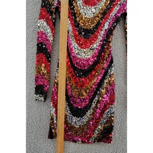 B DARLIN Sequined Low-Back Mini Dress Juniors XS Multi Crew‎ Neck Long Sleeve thumbnail 8