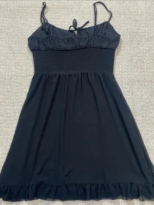 Aritzia Wilfred Black Smocked Mini Dress with Ruffle Hem Size M thumbnail 12