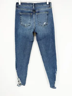 Free People About A Girl Distressed Patchwork Skinny Jeans‎ Women's 26 Blue Boho thumbnail 4