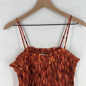 Nine West Camisole Top‎ Womens S Orange Abstract Pleated Smocked Spaghetti Strap thumbnail 2