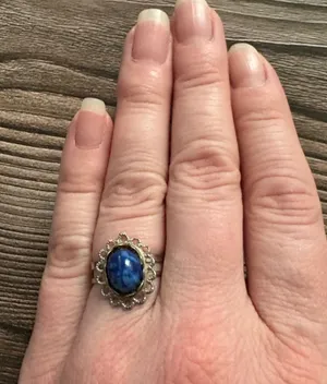 Vintage Silver Tone Blue Gemstone Adjustable Ring 7 thumbnail 1