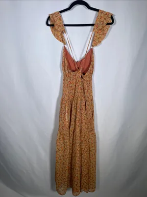 Madewell Womens Georgette Orange Floral Tiered Midi Dress 2/Xs thumbnail 8