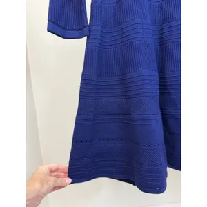 Eliza J Navy Textured Knit Fit and Flare Sweater Dress SzL thumbnail 5