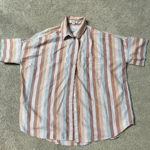 Madewell Oversized‎ Boxy Button Up Striped Flannel Short Sleeve Top Women's XXS thumbnail 3