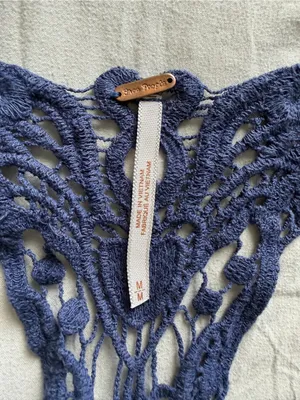 Free People Blue Izzy Lace Crochet Racerback Floral Cropped‎ Tank thumbnail 2