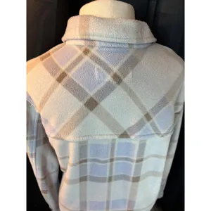 Plaid Fleece Shacket Light Purple Lavender Button Front Shirt Jacket Medium thumbnail 2