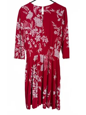 London Times Dress Size 10 Red Floral Cottage Coquette Girl Retro Tropical Flare thumbnail 2