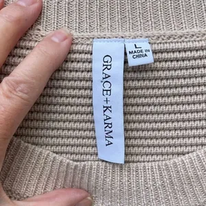 Grace+Karma size L loose fit fringe tan sweater thumbnail 4