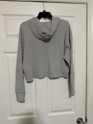 Gilly Hicks Grey Waffle Knit Long Sleeve Crop Hoodie thumbnail 5