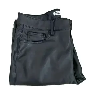 ZARA Faux Leather Pants Black High Waisted Straight Leg SZ 8 #1120 thumbnail 8