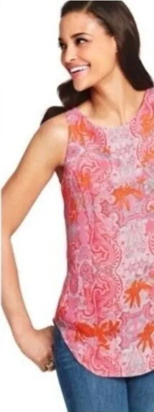 CAbi #127 Jubilee Pink & Orange Paisley Sleeveless Shell Tunic Sz L thumbnail 1