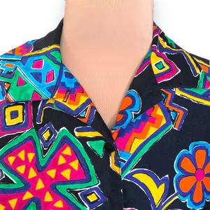 Vintage‎ Shirt Black Rainbow Floral Abstract Art Button Up Unisex Maximalist thumbnail 5