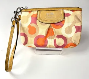 Coach Optic C Colorful Patterned Wristlet Orange pink cream. Patent Leather thumbnail 1