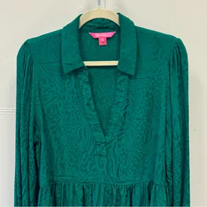 Lilly Pulitzer Animal Pattern‎ Jaylene Long Sleeve Jacquard V-neck Blouse Sz 16 thumbnail 4