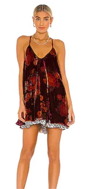 Free People‎ two faced Plum Floral Mini Dress reversible small thumbnail 1