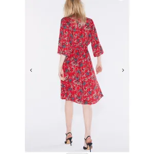 ba&sh Red Floral Lurex Midi Dress‎ V-Neck Front Slit Small thumbnail 11