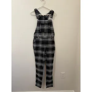 Hot Topic Plaid Overalls Size Medium Black White Academia Grunge Punk Goth thumbnail 2
