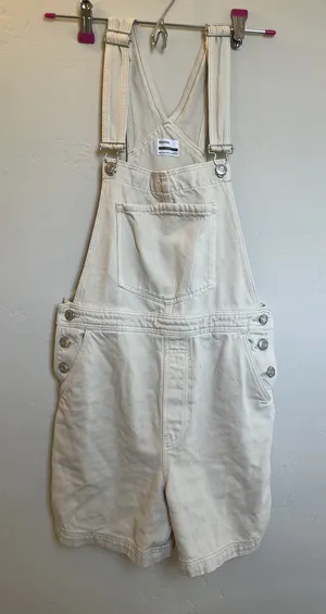 Bershka Cream Denim Overall Shorts thumbnail 1