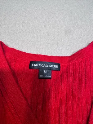 State Cashmere Red Ribbed V‑Neck Button Cardigan Size M thumbnail 3