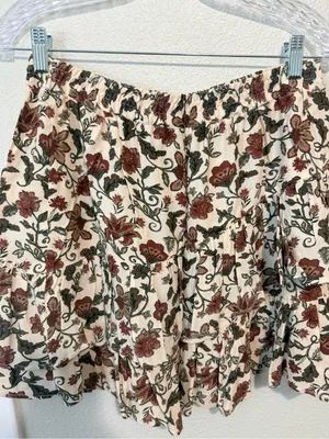 Cream Floral Ruffle Skirt Set with Brown and Green Print thumbnail 4