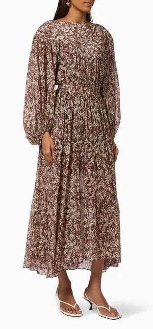 Shona Joy Grace Pin Tuck Tiered Midi Dress Brown Floral Cottagecore Prairie 2 thumbnail 1