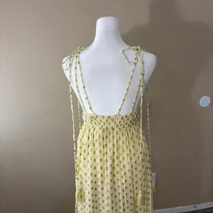 En Creme Womens Deep V-Neck Light Yellow Maxi Dress Sz S Wedding Party Beach EUC thumbnail 10
