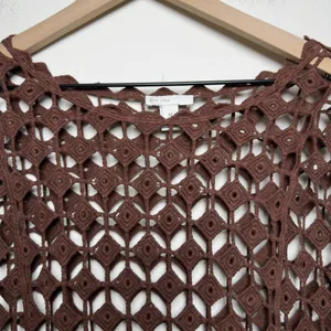 Women Chocolate Brown Crochet Knit Top Medium Boho Festival Indie Grunge‎ Goblin thumbnail 2