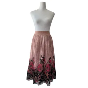 Metrowear Pink Floral Print Elastic Waist A-Line Midi Skirt thumbnail 3