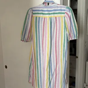 GAP Linen Blend Rainbow Stripe Puff Sleeve Dress S thumbnail 4