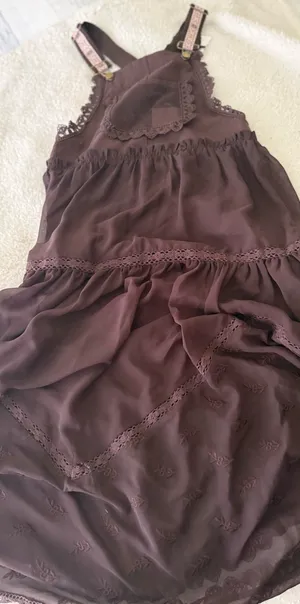 NWT Brown Tiered Lace Trim Mini Dress Size Small Boho Cottagecore thumbnail 1