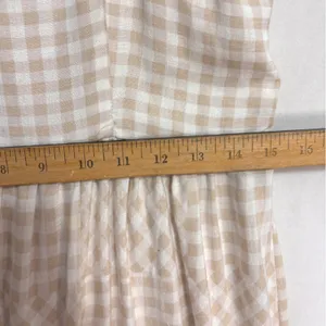 Gingham Midi Dress‎ Womens L Beige White Cotton Linen Blend Boho Cottage Summer thumbnail 4
