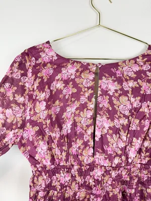 NWT Free People Keep You Mini Dress in Berry Combo Long Sleeve Floral Size Small thumbnail 13