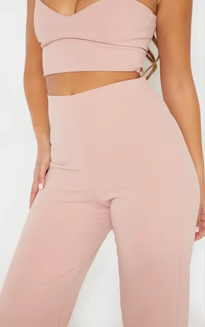 Pretty Little Thing Dusty Pink Wide Leg High Waste Trousers thumbnail 3