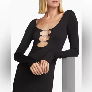 New! Alice + Olivia Kalena Plunge Crystal Jersey Cut Out Maxi Dress Sz‎ 8 $550 thumbnail 3