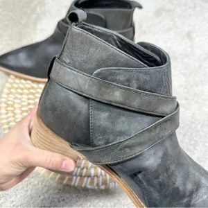 Free People Back Loop Ankle Cowboy Boots Pointed Toe Washed Black Western 40 thumbnail 15