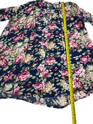 Altar'd State Navy Floral Swing Blouse with Pink Roses thumbnail 2