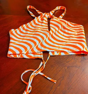 Zara Silk Orange and White Crop Top,Size S thumbnail 1