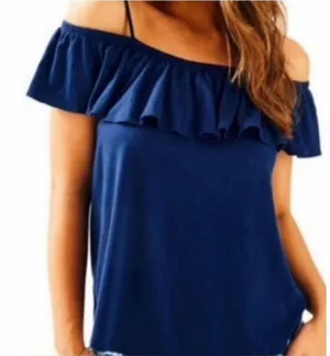 Lilly Pulitzer Tamiami Off the Shoulder Navy Tank Top Cold Shoulder Blouse small thumbnail 1