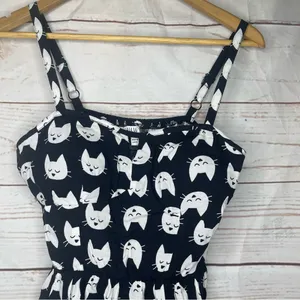 A.U.W. • Black Mini Dress • Cat Print • Medium • Padded • White Cats thumbnail 2