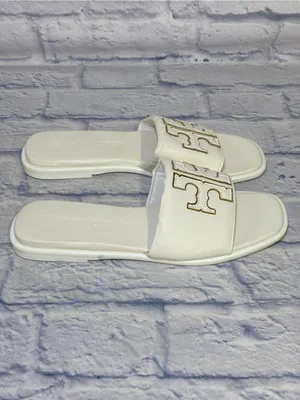 TORY BURCH Double T Sport Leather Slide Sandal Perfect White Size 9.5 (40) thumbnail 4
