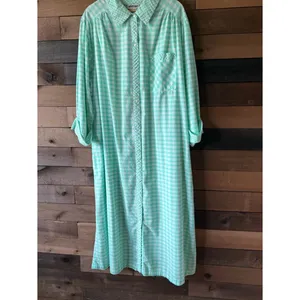 Vintage Mint Green Gingham Nightgown Button Front Midi Sleep Dress thumbnail 6