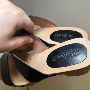 Madewell Black Leather Two-Strap Wooden Block Heel Clog Sandals Size 8 minimal thumbnail 5