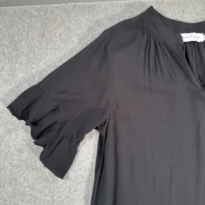 Petal + Pup Black Tiered Midi Dress Women's Small V-Neck Short Ruffle Sleeve thumbnail 2