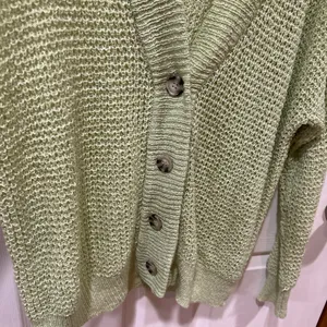 Pink Lily Light Green Button Cardigan – Oversized Small thumbnail 3