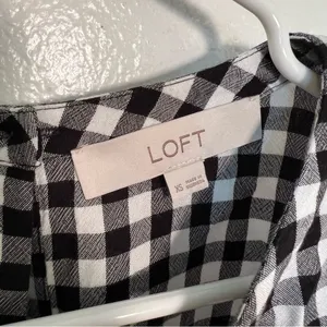 Loft Women's Size XS Blouse Long Puff Sleeve Black White Gingham Crewneck 552579 thumbnail 11