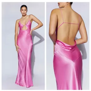 Meshki Sadie Maxi Satin‎ Halter Ruched Slip Dress Pink Size XL Wedding Guest thumbnail 2