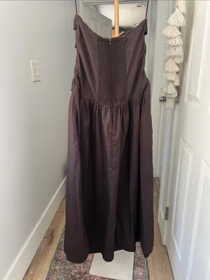 GAP Poplin Strapless Drop Waist Midi to Maxi Dress in Terra Brown Large $118 thumbnail 6