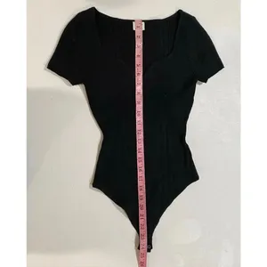 Abercrombie & Fitch Black Ribbed Bodysuit V Neck Fitted Top S thumbnail 6