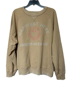 American Eagle Smiley Face Graphic Sweatshirt XL Crewneck Tan Y2K Streetwear Alt thumbnail 1